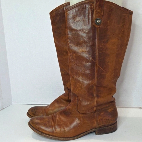 Frye Melissa Double Sole Button Lug Tall Brown Leather Women's Boots - Picture 3 of 16